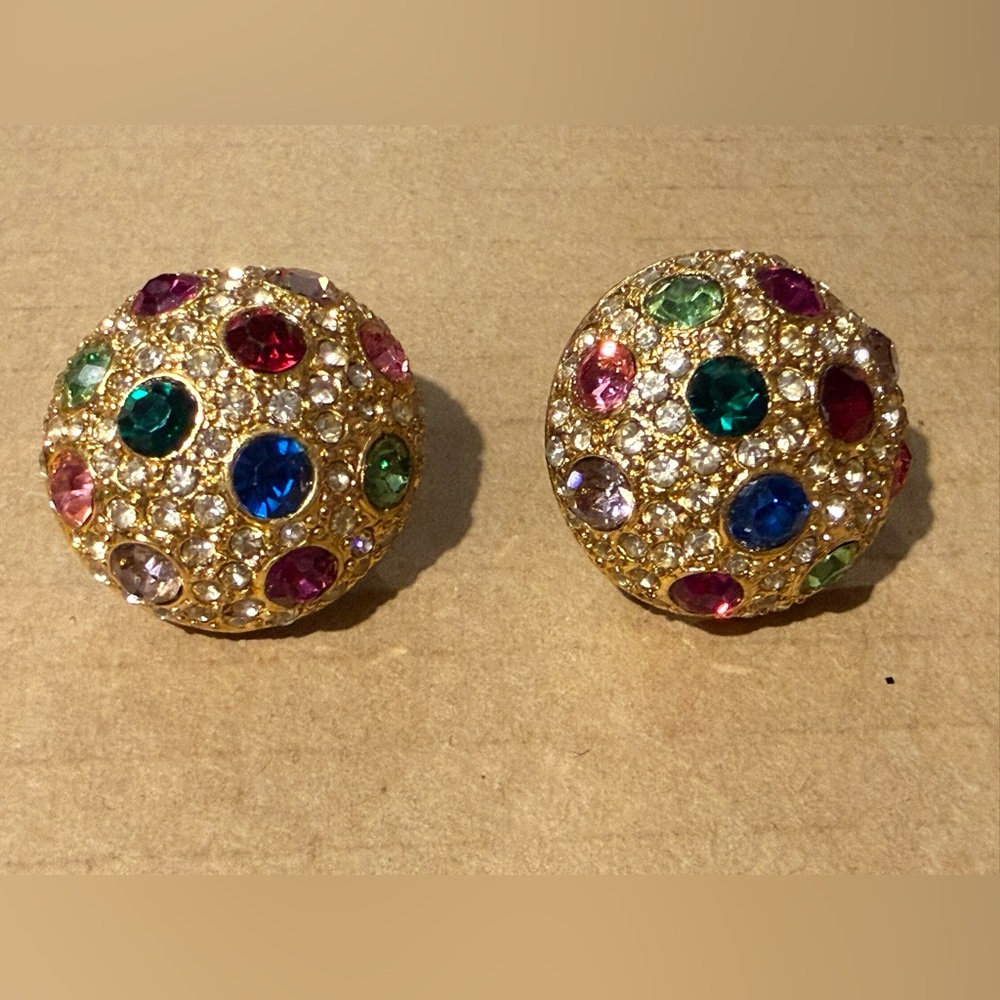 Multicolor Vintage Rhinestone 80s Statement Earri… - image 1